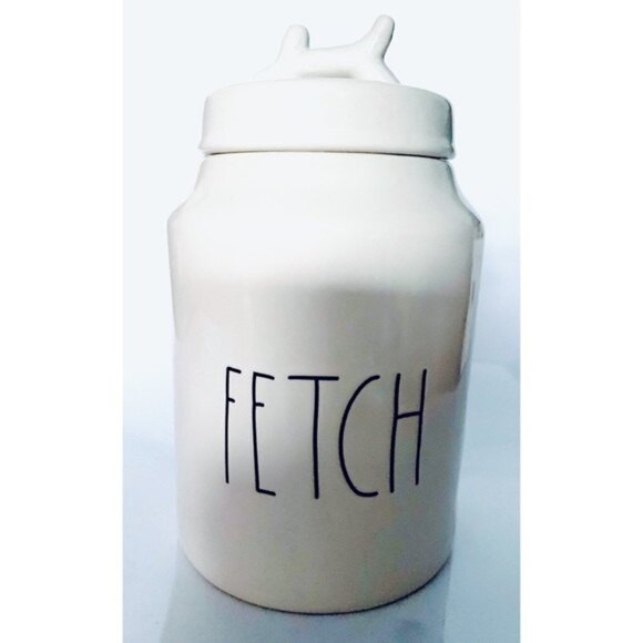 Rae Dunn Ceramic Fetch Dog Pet Treat Snack Canister Bone Lid - Picture 1 of 4